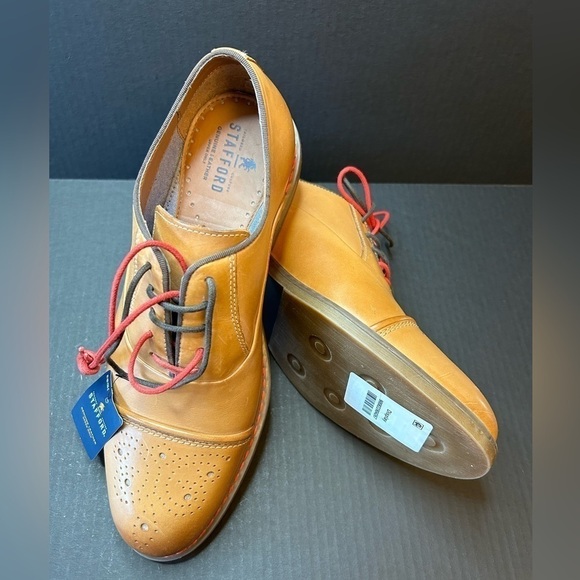 Stafford Genuine leather Jahil Cognac mens dress shoes NWT Sz-9.  I - Picture 3 of 13